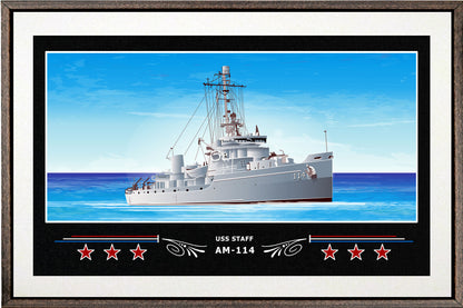 USS STAFF AM 114 BOX FRAMED CANVAS ART WHITE