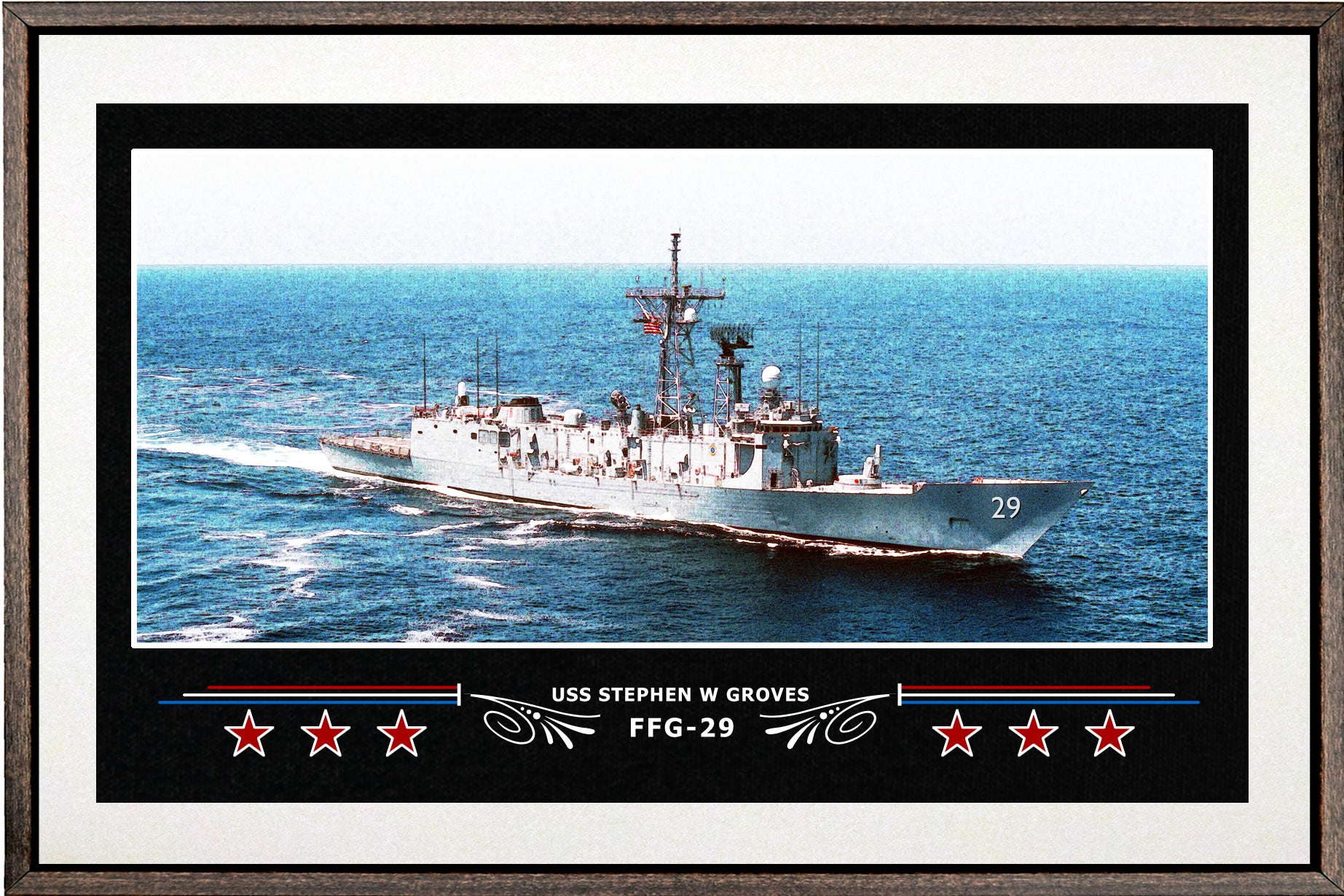 USS STEPHEN W GROVES FFG 29 BOX FRAMED CANVAS ART WHITE