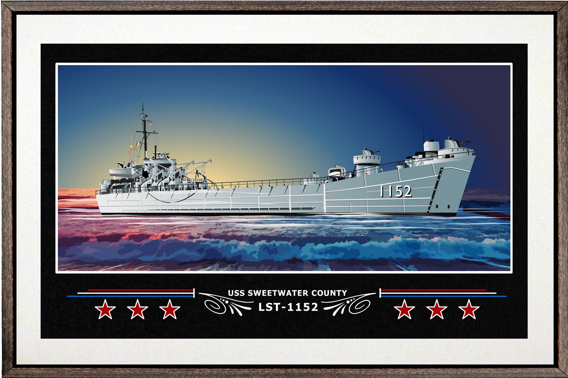 USS SWEETWATER COUNTY LST 1152 BOX FRAMED CANVAS ART WHITE