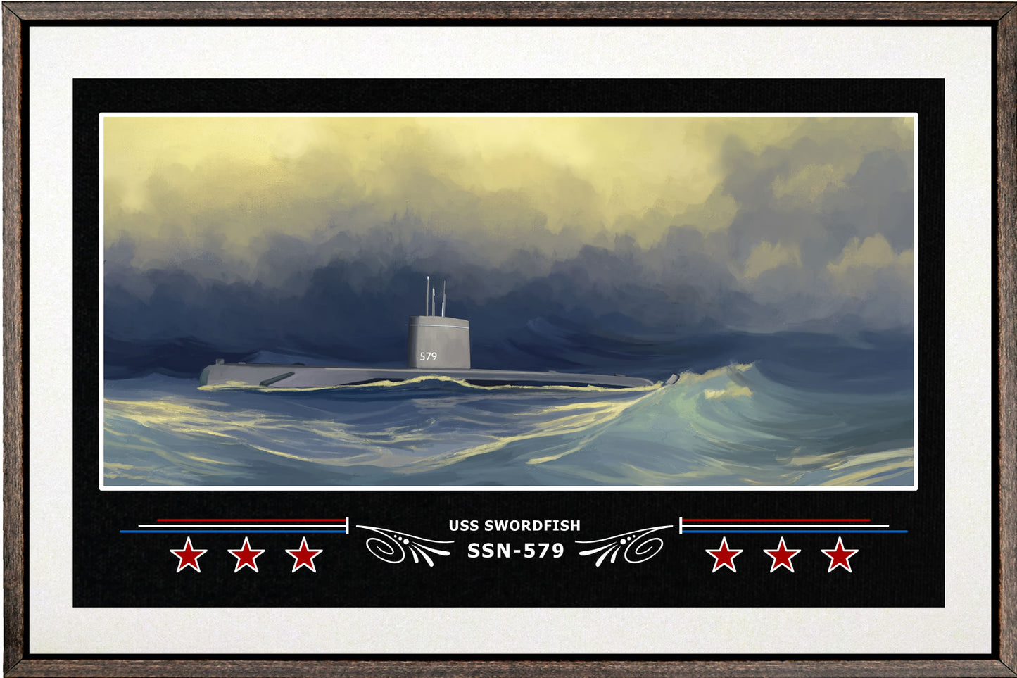 USS SWORDFISH SSN 579 BOX FRAMED CANVAS ART WHITE
