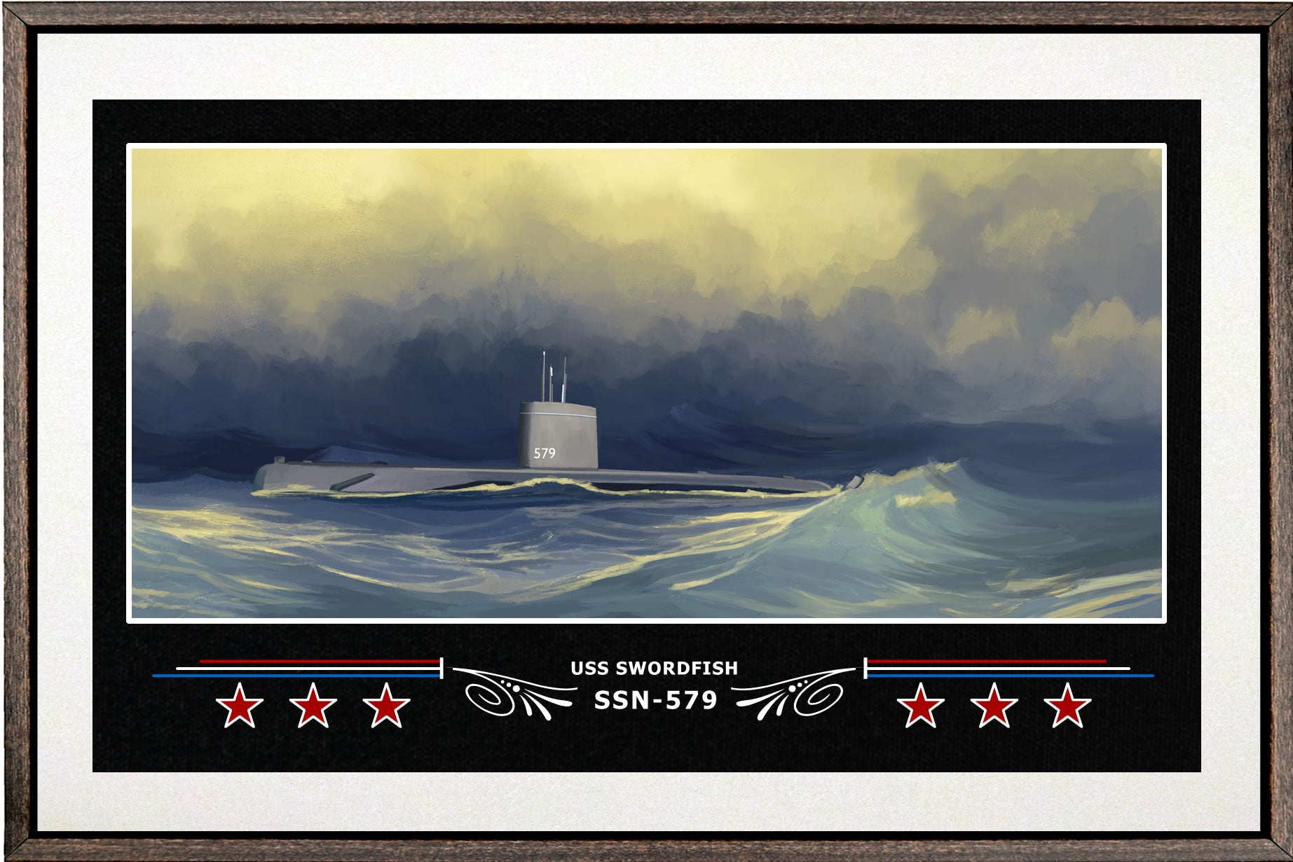 USS SWORDFISH SSN 579 BOX FRAMED CANVAS ART WHITE