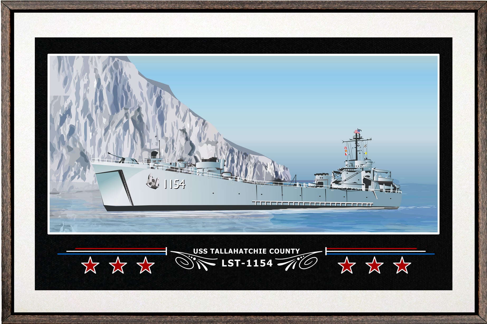 USS TALLAHATCHIE COUNTY LST 1154 BOX FRAMED CANVAS ART WHITE