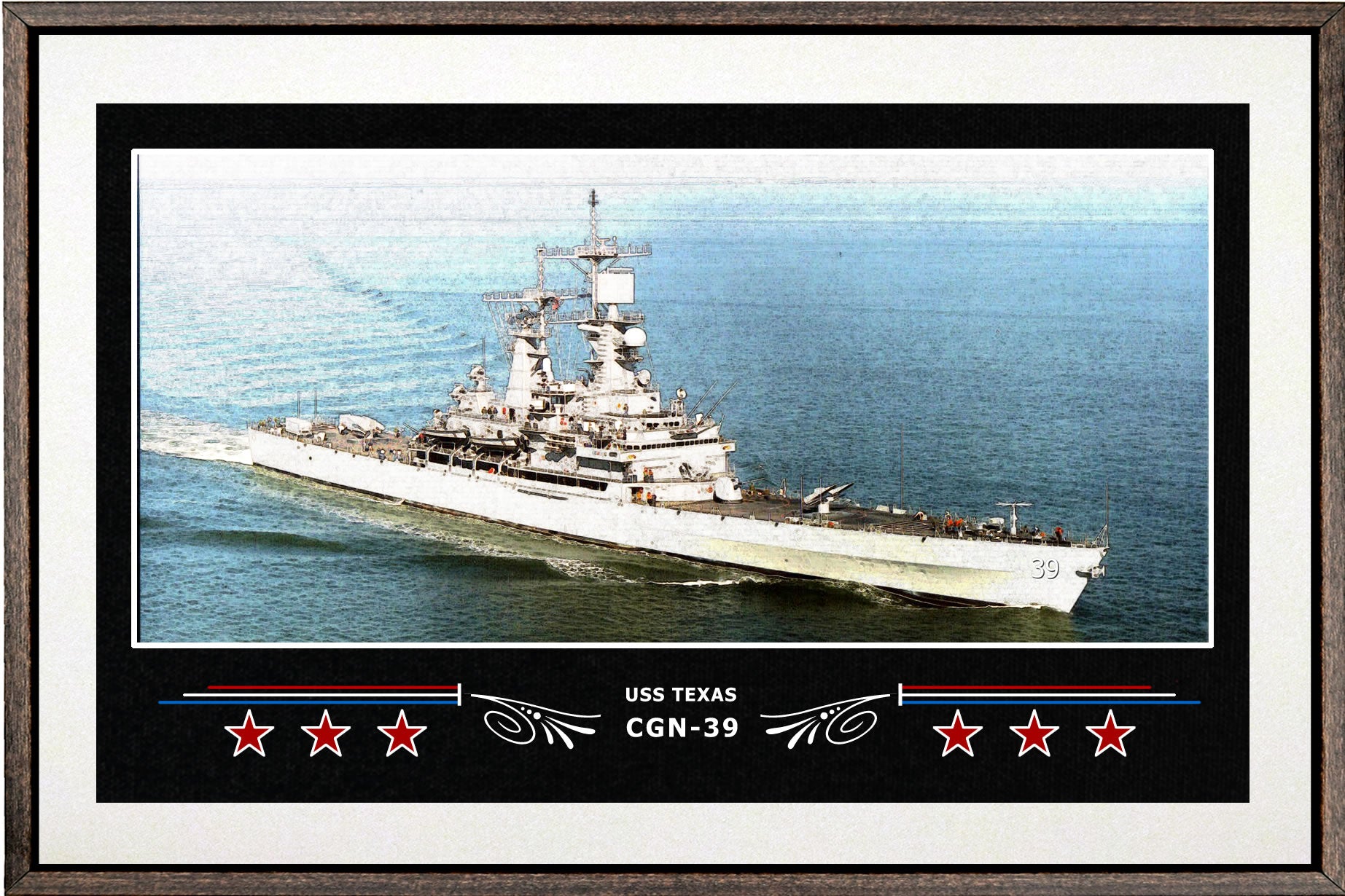 USS TEXAS CGN 39 BOX FRAMED CANVAS ART WHITE