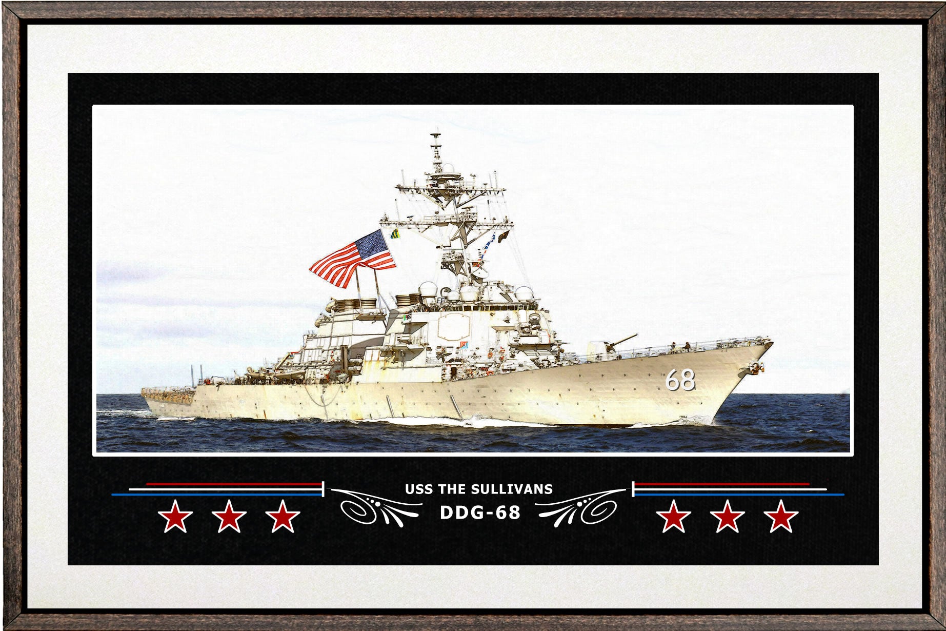 USS THE SULLIVANS DDG 68 BOX FRAMED CANVAS ART WHITE