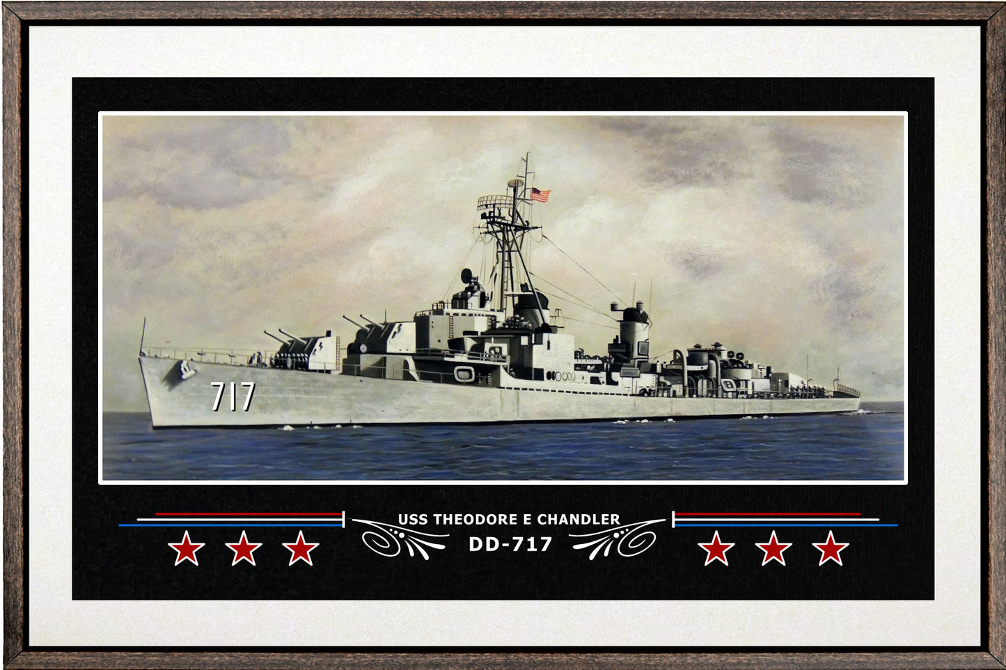 USS THEODORE E CHANDLER DD 717 BOX FRAMED CANVAS ART WHITE