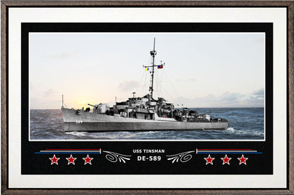USS TINSMAN DE 589 BOX FRAMED CANVAS ART WHITE