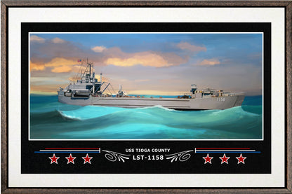 USS TIOGA COUNTY LST 1158 BOX FRAMED CANVAS ART WHITE