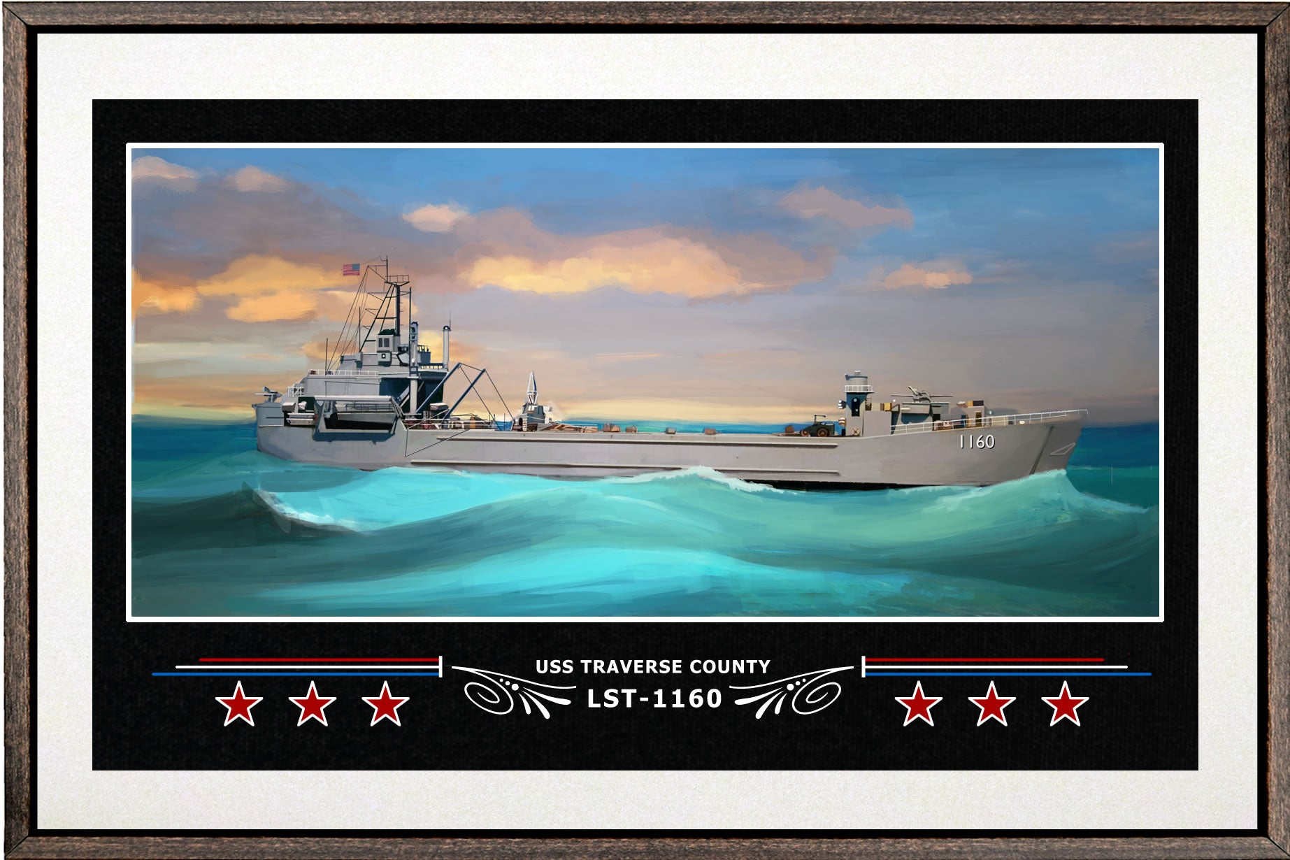 USS TRAVERSE COUNTY LST 1160 BOX FRAMED CANVAS ART WHITE