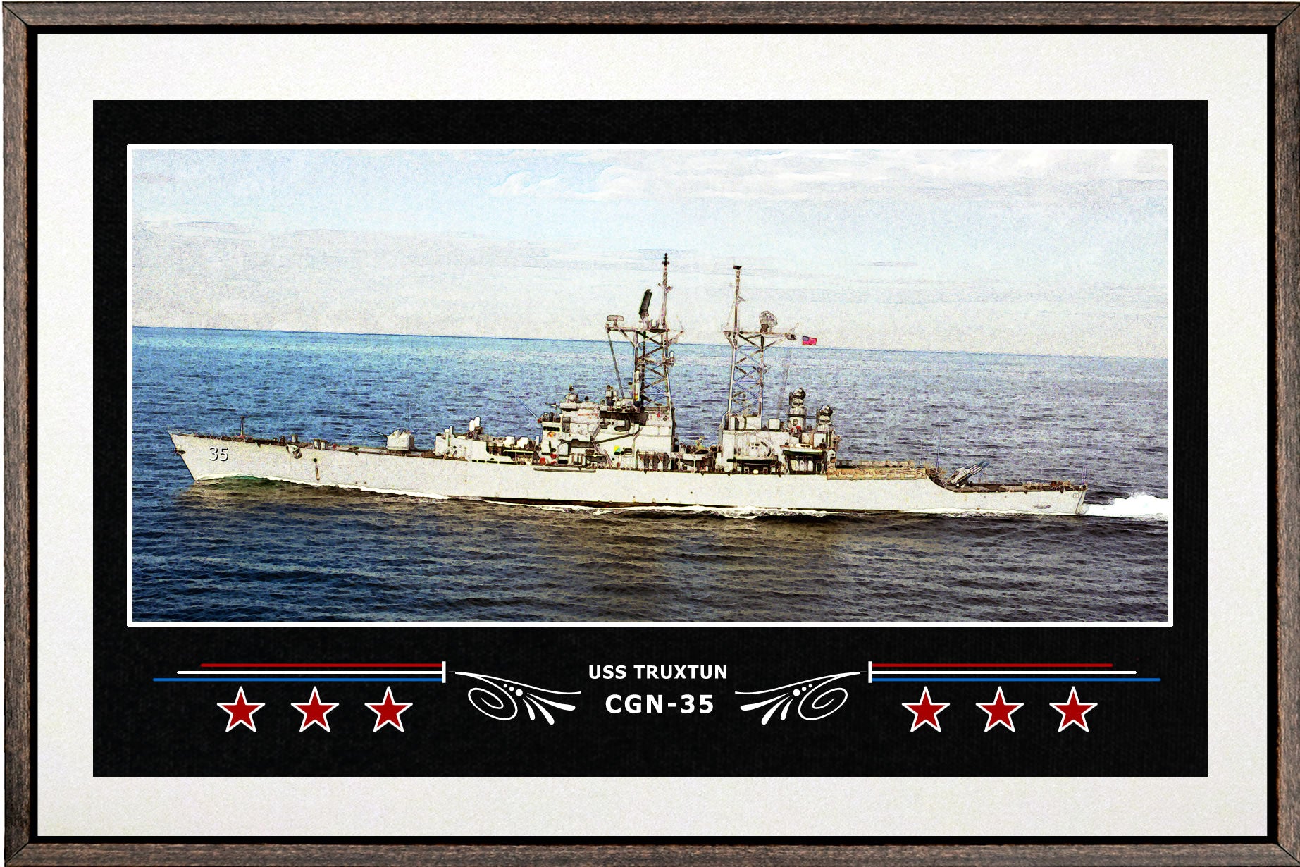 USS TRUXTUN CGN 35 BOX FRAMED CANVAS ART WHITE
