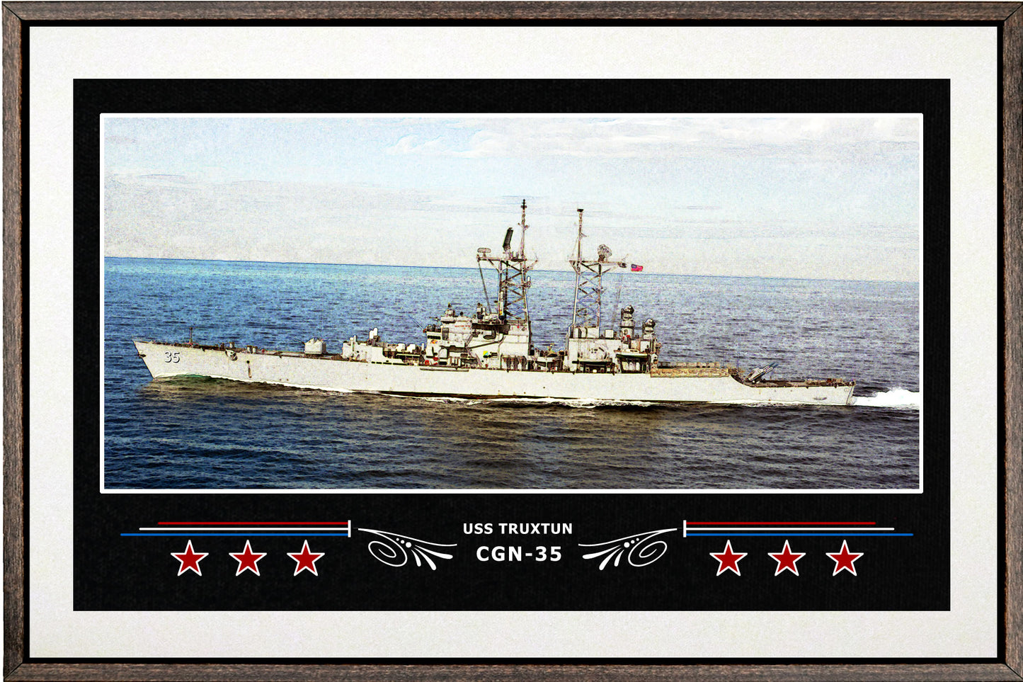USS TRUXTUN CGN 35 BOX FRAMED CANVAS ART WHITE
