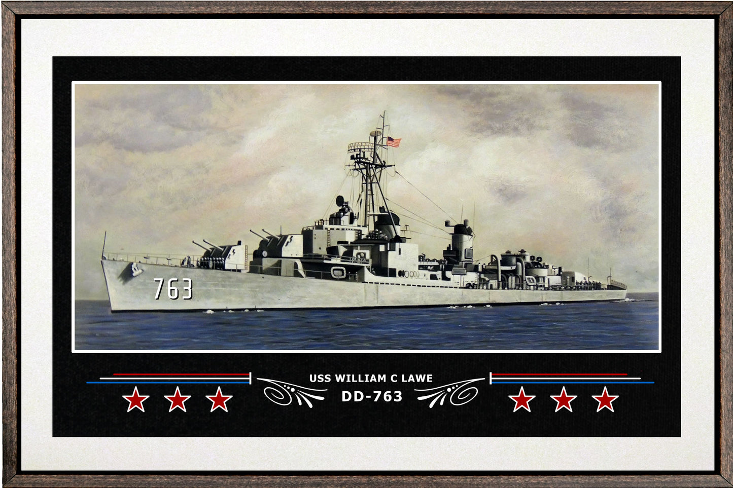 USS WILLIAM C LAWE DD 763 BOX FRAMED CANVAS ART WHITE