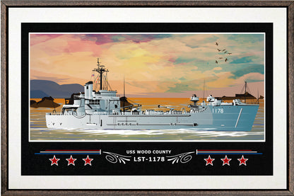 USS WOOD COUNTY LST 1178 BOX FRAMED CANVAS ART WHITE