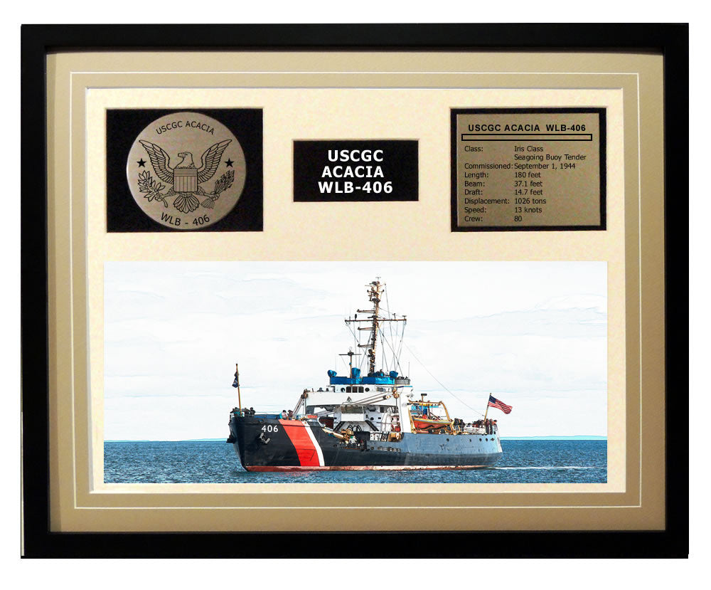 USCGC Acacia WLB-406 Framed Coast Guard Ship Display Brown