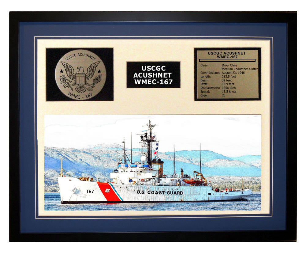 USCGC Acushnet WMEC-167 Framed Coast Guard Ship Display Blue