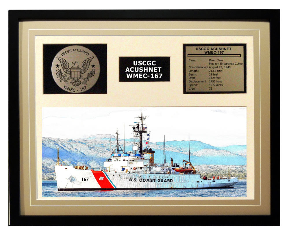 USCGC Acushnet WMEC-167 Framed Coast Guard Ship Display Brown