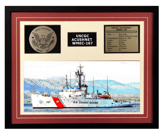 USCGC Acushnet WMEC-167 Framed Coast Guard Ship Display Burgundy