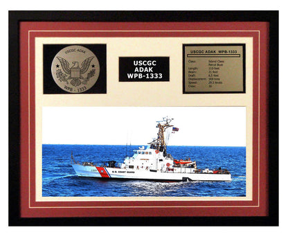 USCGC Adak WPB-1333 Framed Coast Guard Ship Display Burgundy