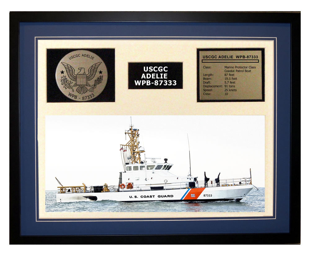 USCGC Adelie WPB-87333 Framed Coast Guard Ship Display Blue
