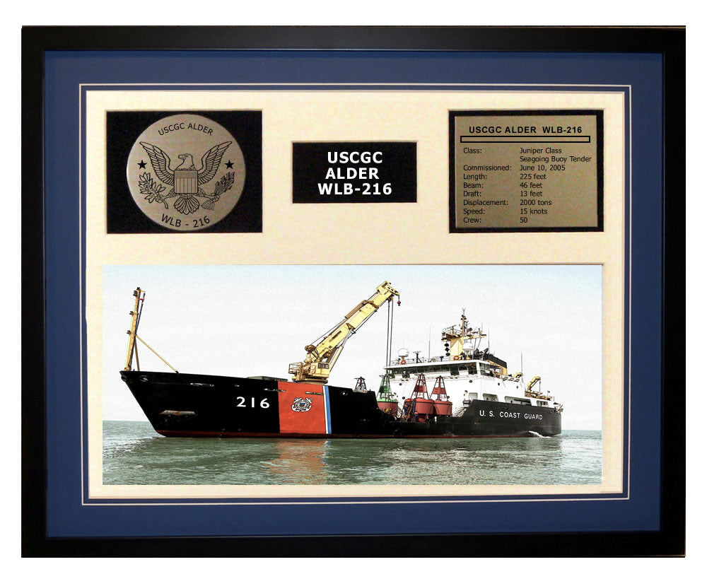USCGC Alder WLB-216 Framed Coast Guard Ship Display Blue