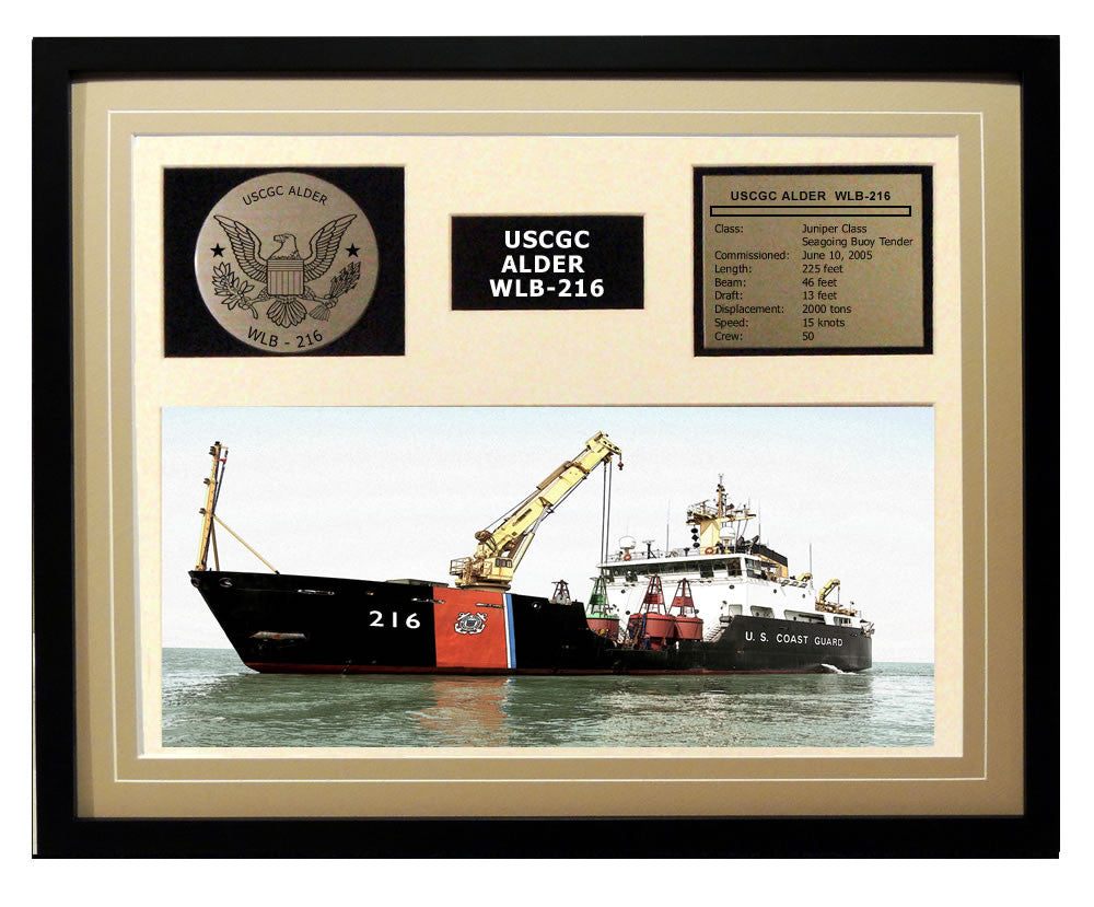 USCGC Alder WLB-216 Framed Coast Guard Ship Display Brown
