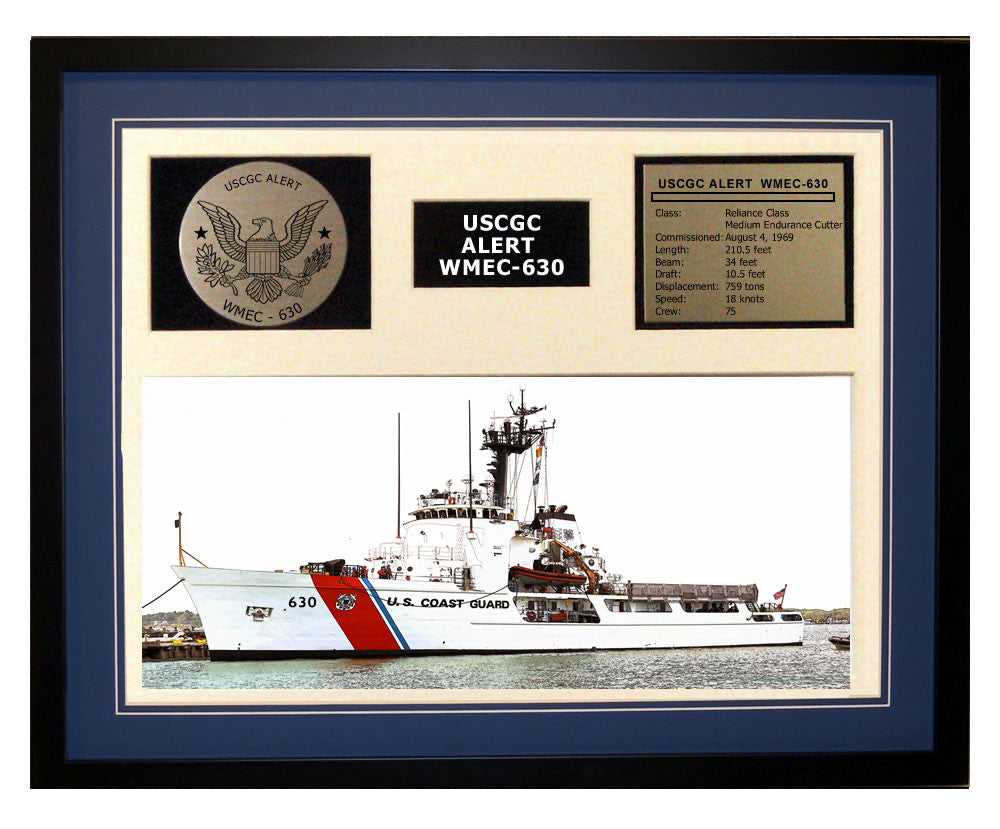 USCGC Alert WMEC-630 Framed Coast Guard Ship Display Blue