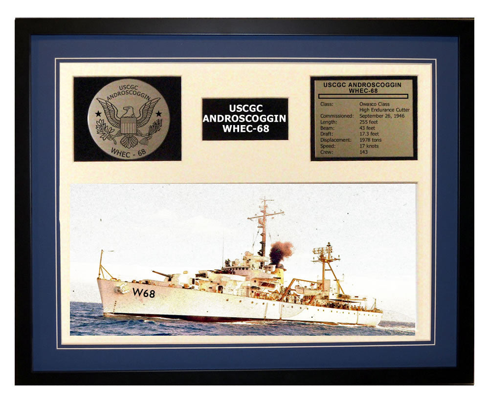 USCGC Androscoggin WHEC-68 Framed Coast Guard Ship Display Blue