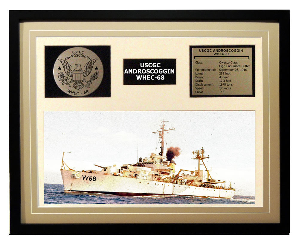 USCGC Androscoggin WHEC-68 Framed Coast Guard Ship Display Brown