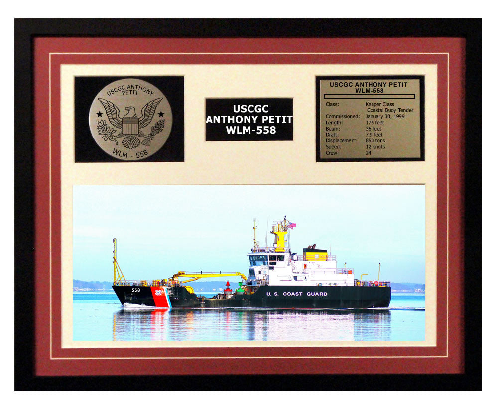 USCGC Anthony Petit WLM-558 Framed Coast Guard Ship Display Burgundy
