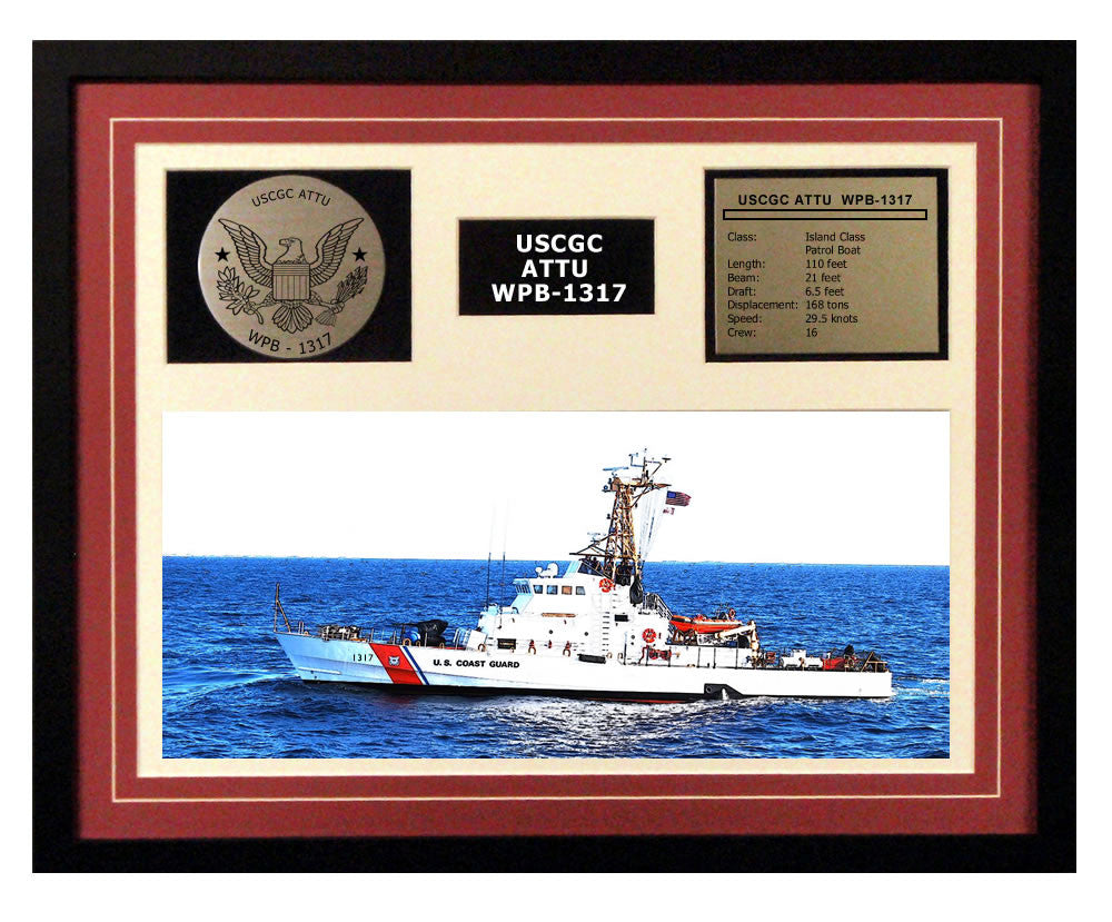 USCGC Attu WPB-1317 Framed Coast Guard Ship Display Burgundy