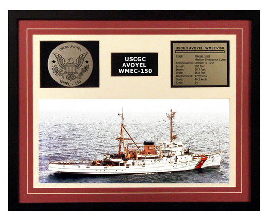 USCGC Avoyel WMEC-150 Framed Coast Guard Ship Display Burgundy