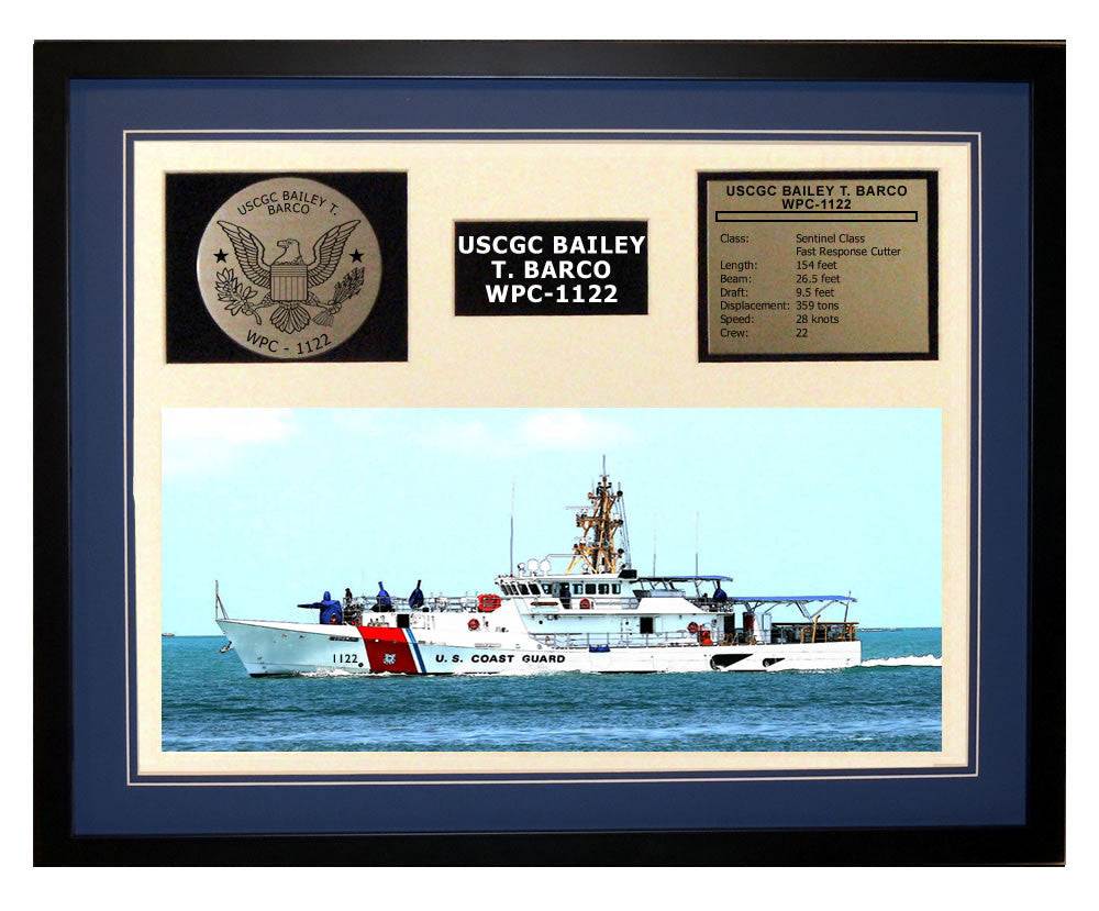 USCGC Bailey T. Barco WPC-1122 Framed Coast Guard Ship Display Blue