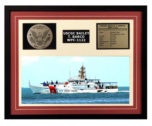 USCGC Bailey T. Barco WPC-1122 Framed Coast Guard Ship Display Burgundy