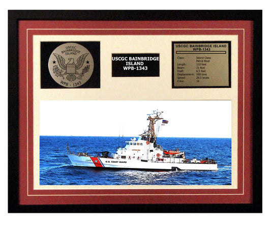 USCGC Bainbridge Island WPB-1343 Framed Coast Guard Ship Display Burgundy