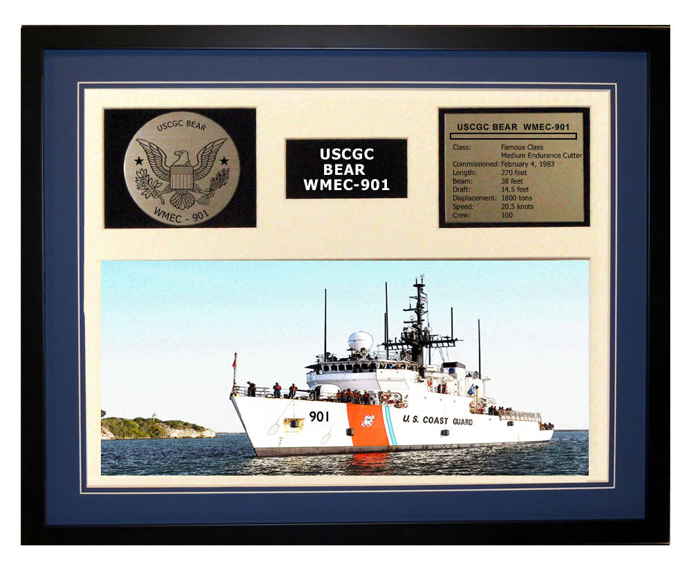 USCGC Bear WMEC-901 Framed Coast Guard Ship Display Blue