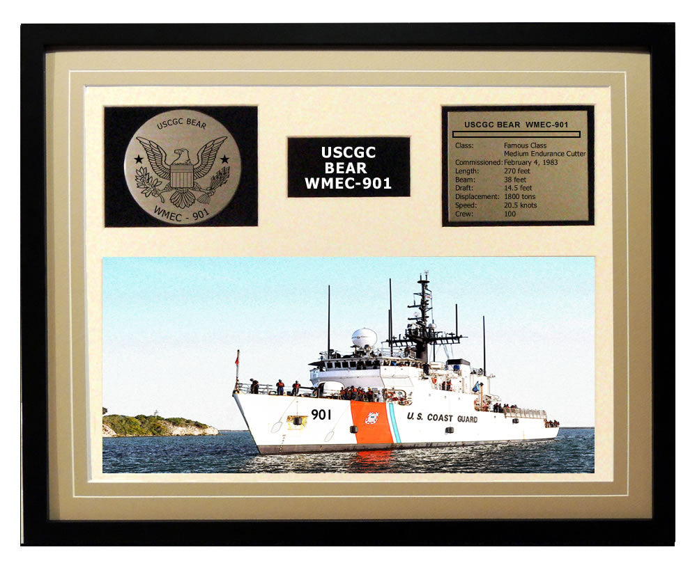 USCGC Bear WMEC-901 Framed Coast Guard Ship Display Brown