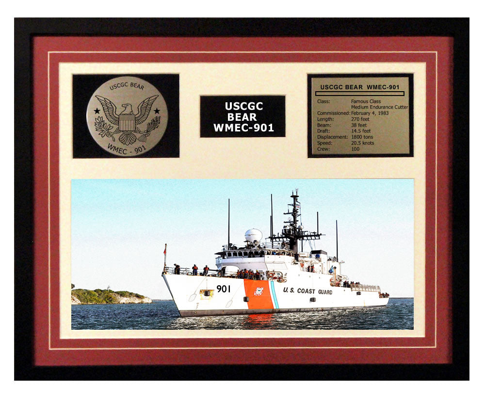 USCGC Bear WMEC-901 Framed Coast Guard Ship Display Burgundy