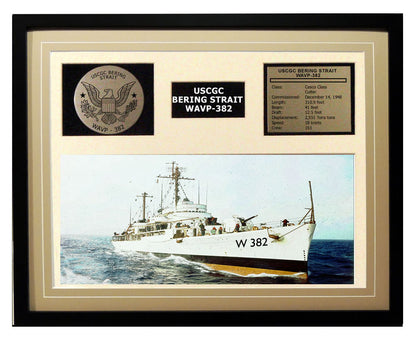 USCGC Bering Strait WAVP-382 Framed Coast Guard Ship Display Brown