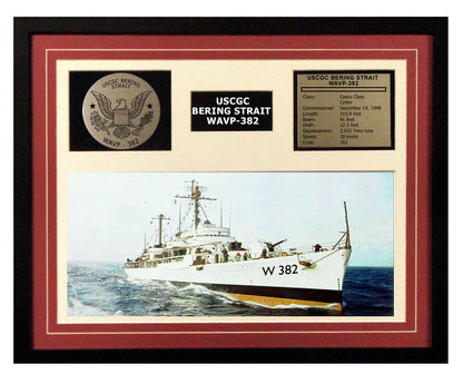 USCGC Bering Strait WAVP-382 Framed Coast Guard Ship Display Burgundy
