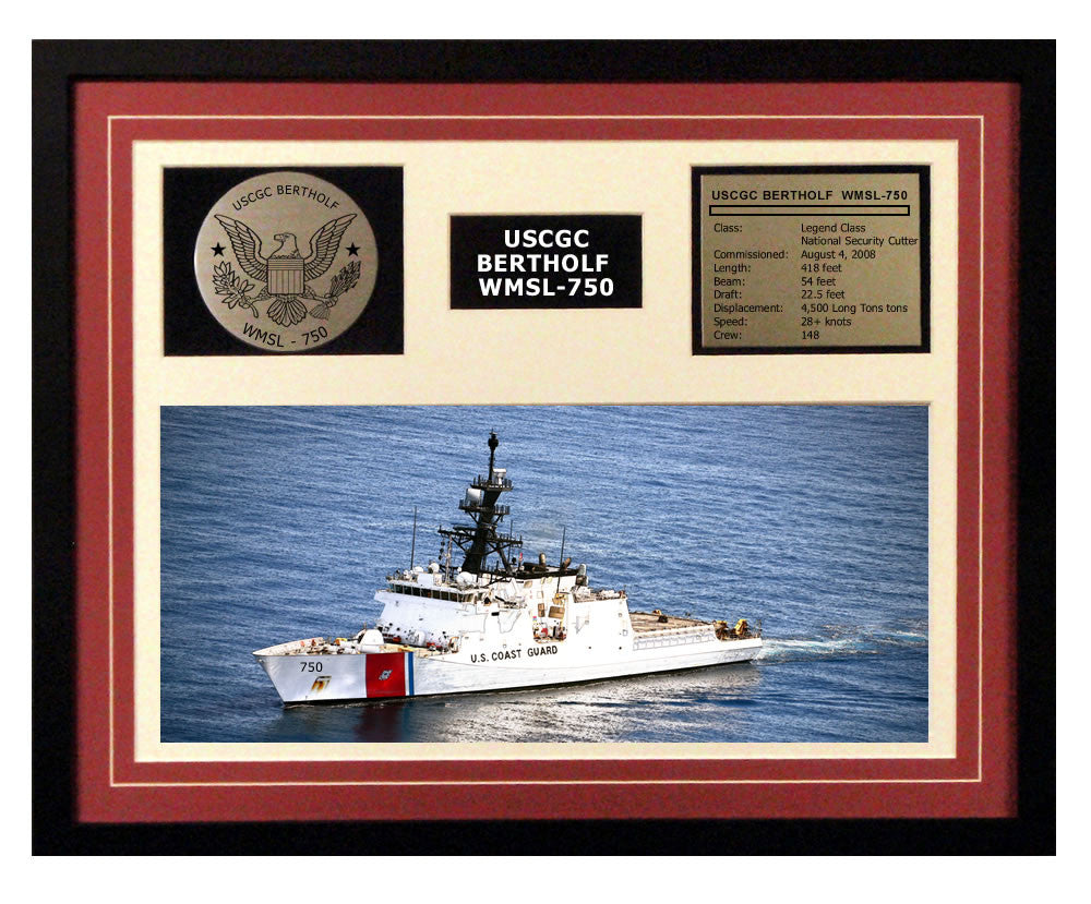 USCGC Bertholf WMSL-750 Framed Coast Guard Ship Display Burgundy