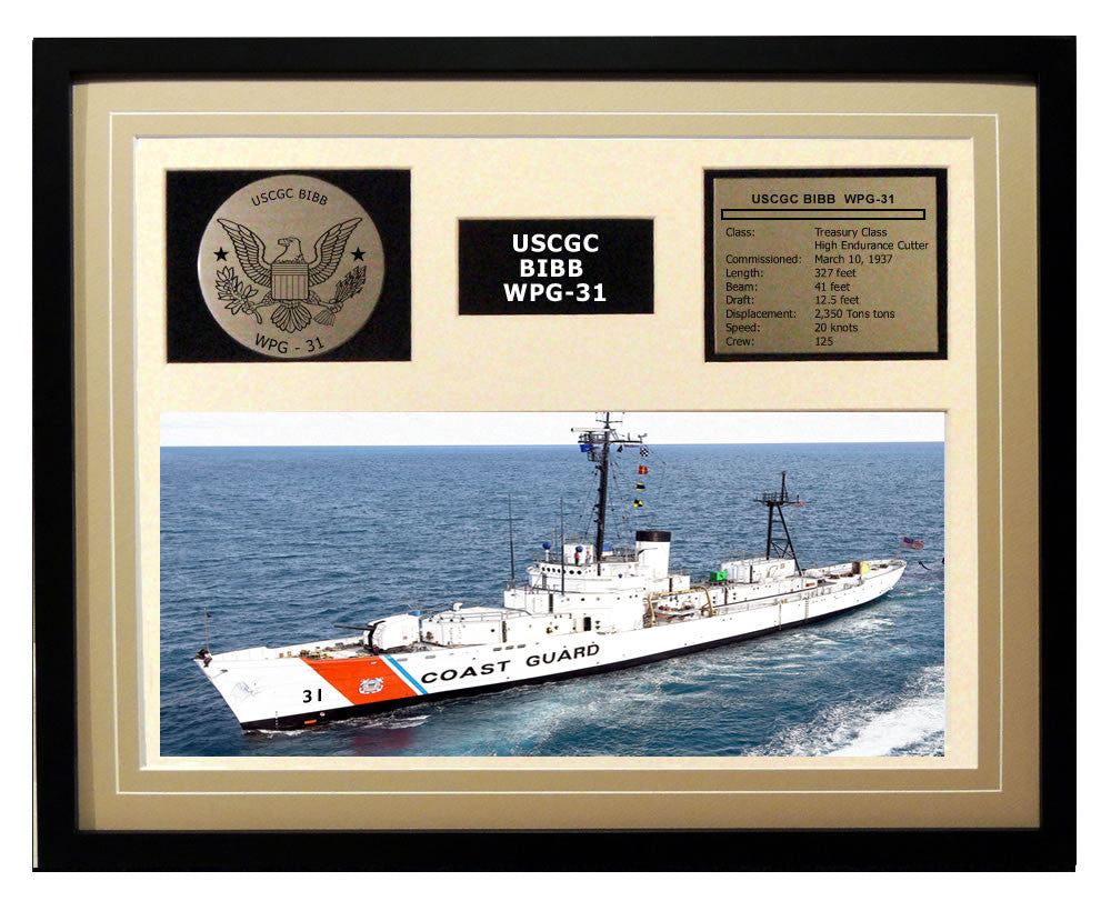 USCGC Bibb WPG-31 Framed Coast Guard Ship Display Brown