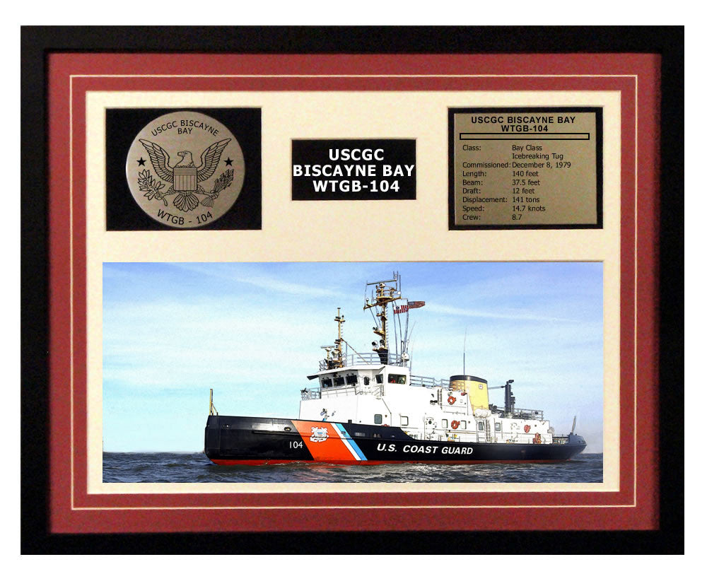 USCGC Biscayne Bay WTGB-104 Framed Coast Guard Ship Display Burgundy