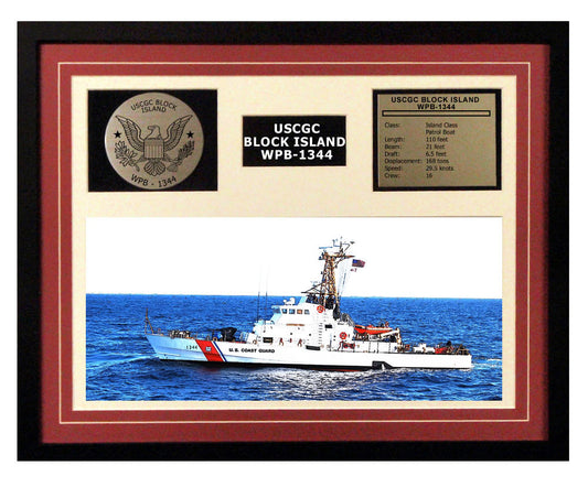 USCGC Block Island WPB-1344 Framed Coast Guard Ship Display Burgundy