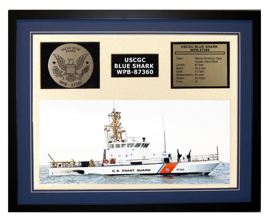 USCGC Blue Shark WPB-87360 Framed Coast Guard Ship Display Blue