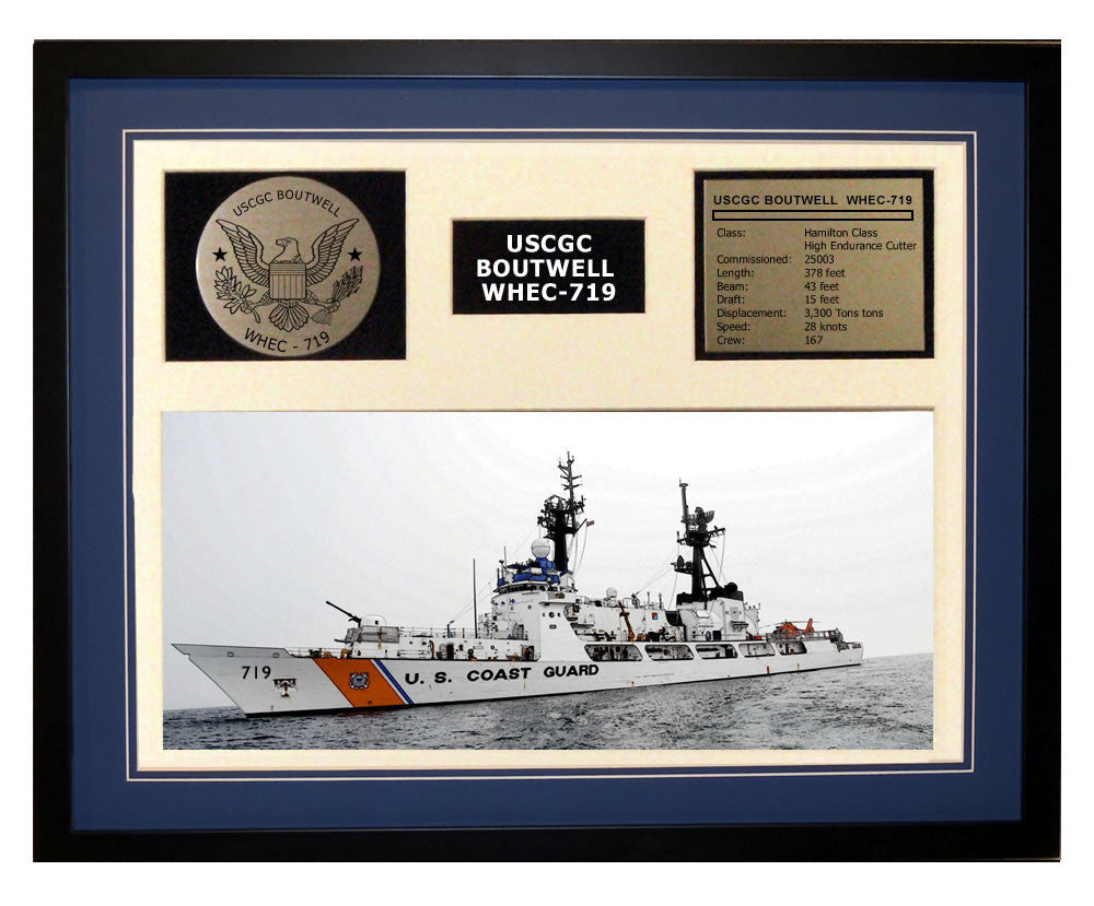 USCGC Boutwell WHEC-719 Framed Coast Guard Ship Display Blue