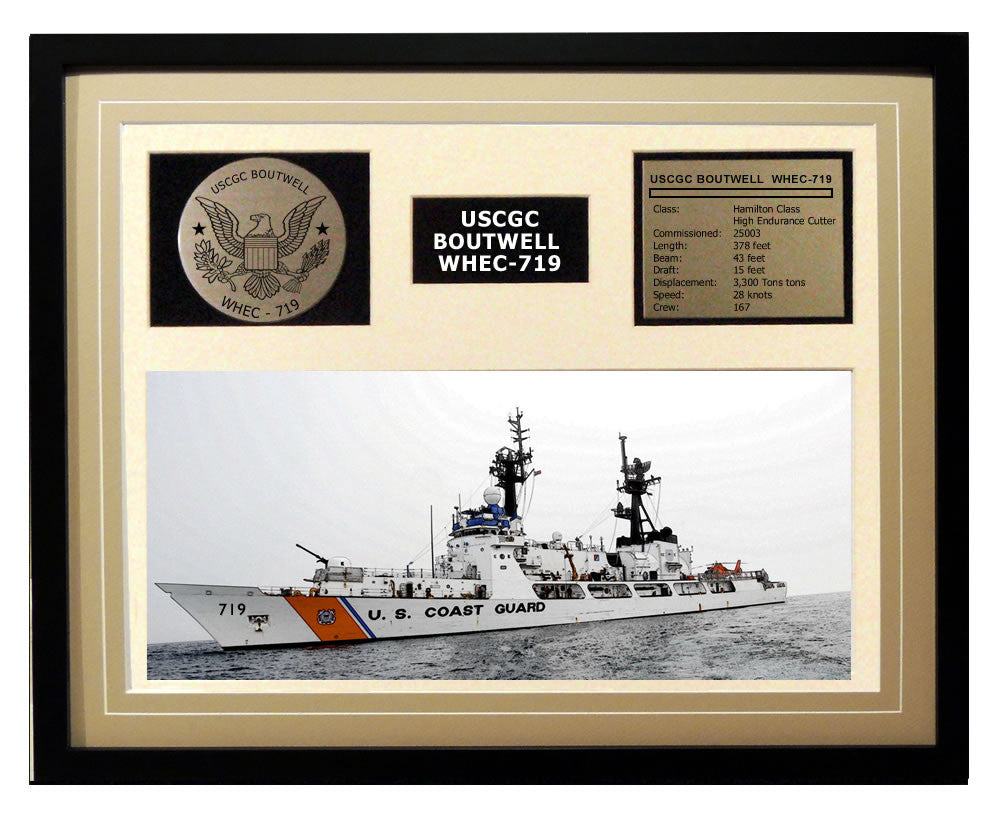 USCGC Boutwell WHEC-719 Framed Coast Guard Ship Display Brown