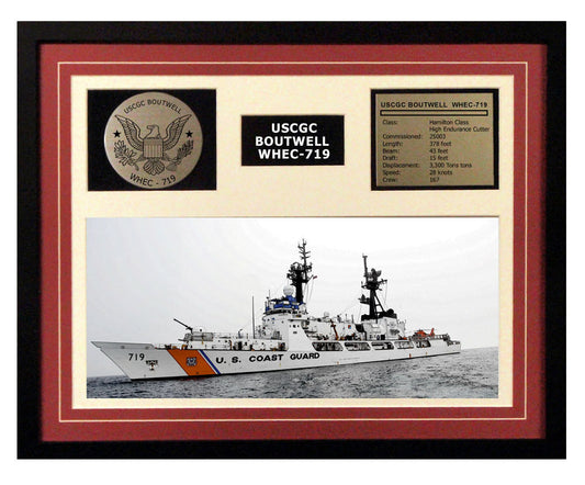 USCGC Boutwell WHEC-719 Framed Coast Guard Ship Display Burgundy