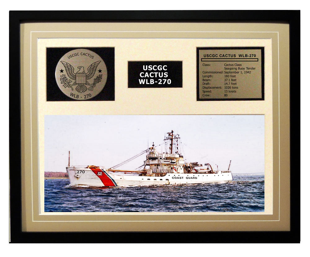 USCGC Cactus WLB-270 Framed Coast Guard Ship Display Brown