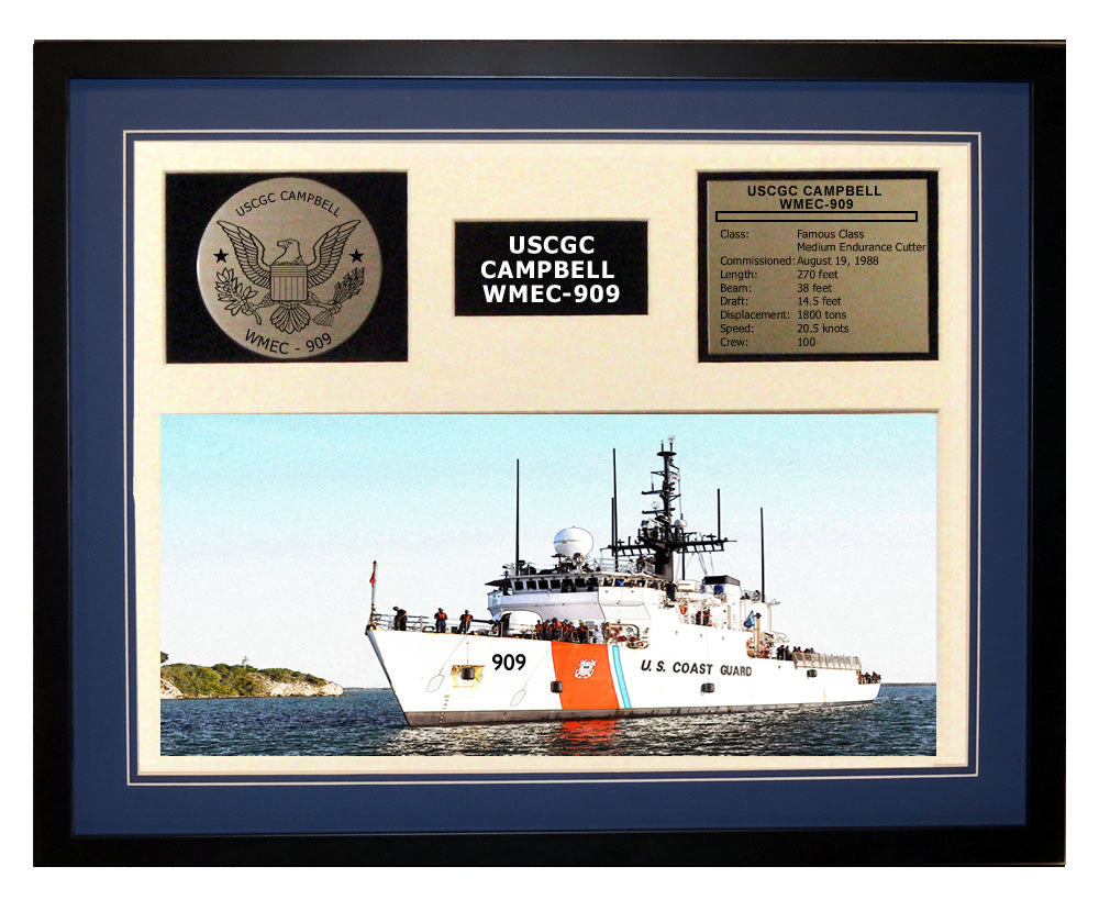 USCGC Campbell WMEC-909 Framed Coast Guard Ship Display Blue