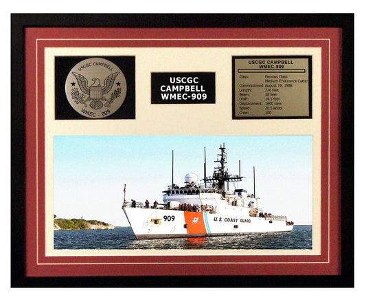 USCGC Campbell WMEC-909 Framed Coast Guard Ship Display Burgundy