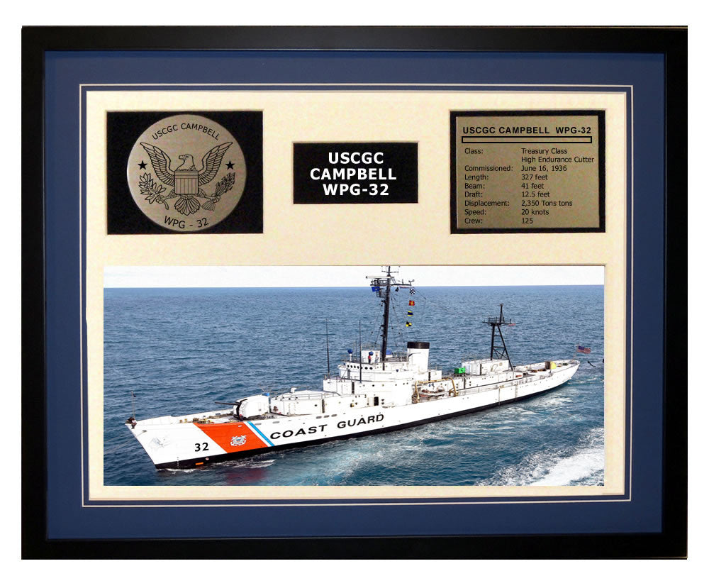 USCGC Campbell WPG-32 Framed Coast Guard Ship Display Blue